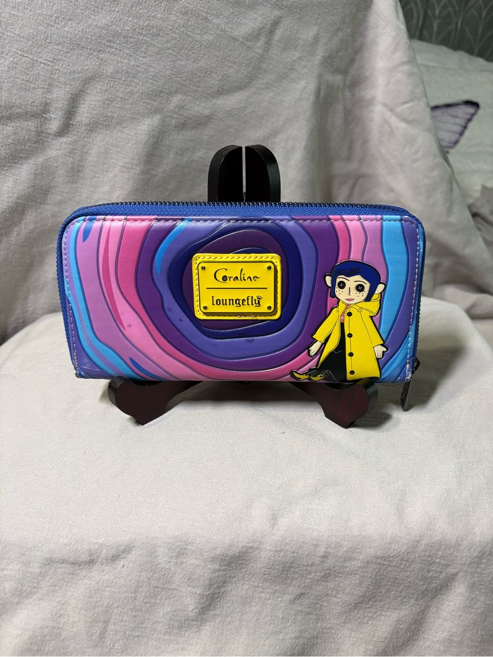 Loungefly Coraline Zip-Around Wallet - Yellow, Pink & Purple Swirl